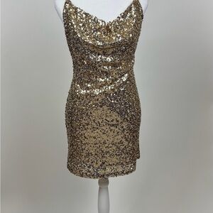 Lulu's Glittering Gold Sequin Mini Dress